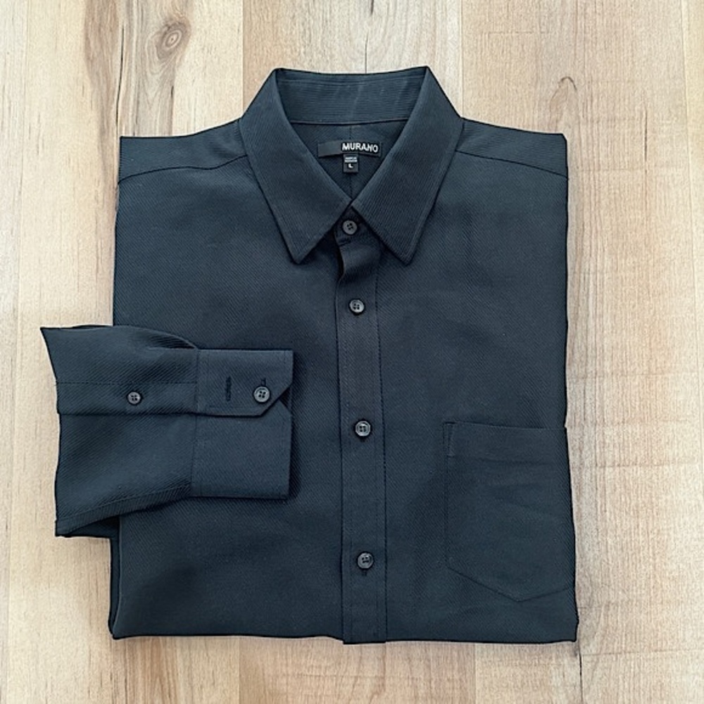 Murano Long Sleeve Button Up Shirt Textured Black Large
